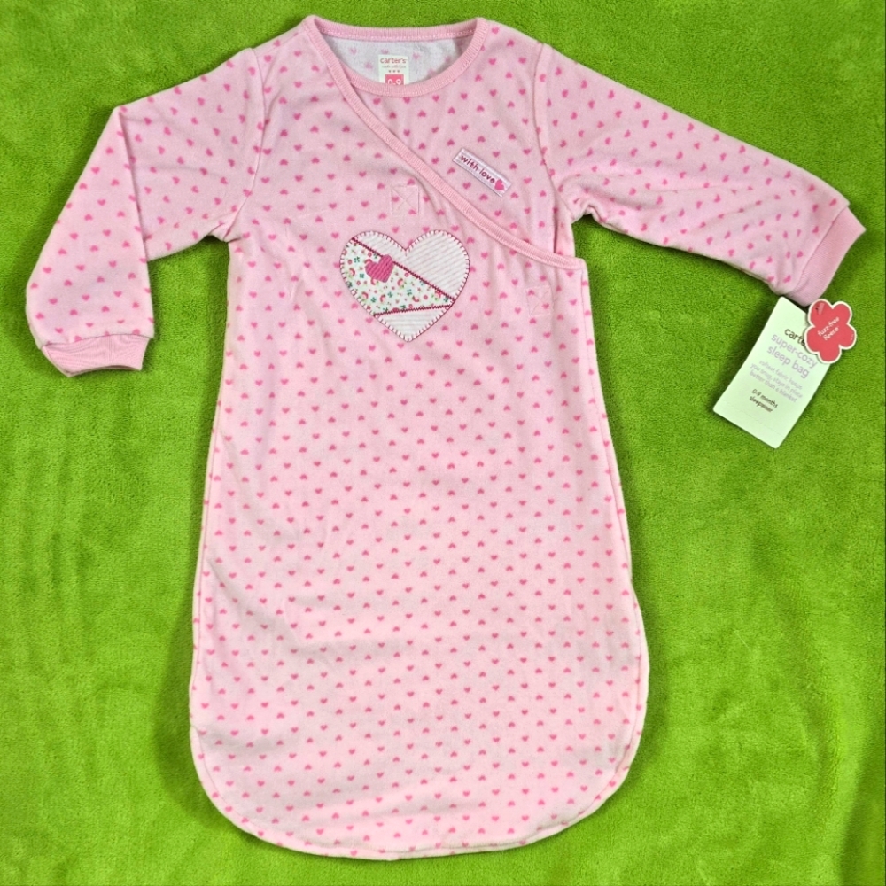 NWT 0-9M Baby Girl Sleep-sack Pink HEART Carter’s LOVE - DELUXE SOFT FLEECE (M3)